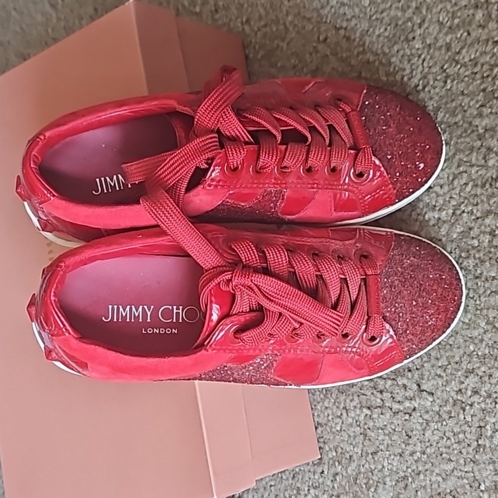 JIMMY CHOO Vintage Cash suede and glitter low-top Sneakers - Picture 5 of 7
